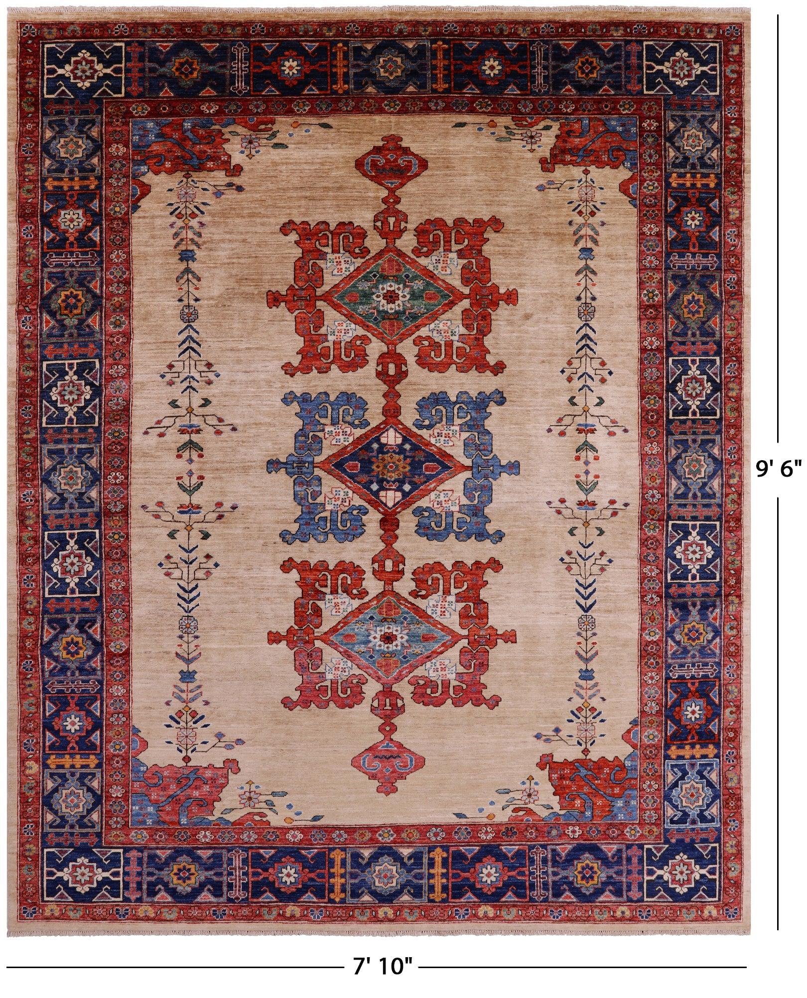 Ivory Persian Fine Serapi Hand Knotted Wool Rug - 7' 10" X 9' 6" - Golden Nile