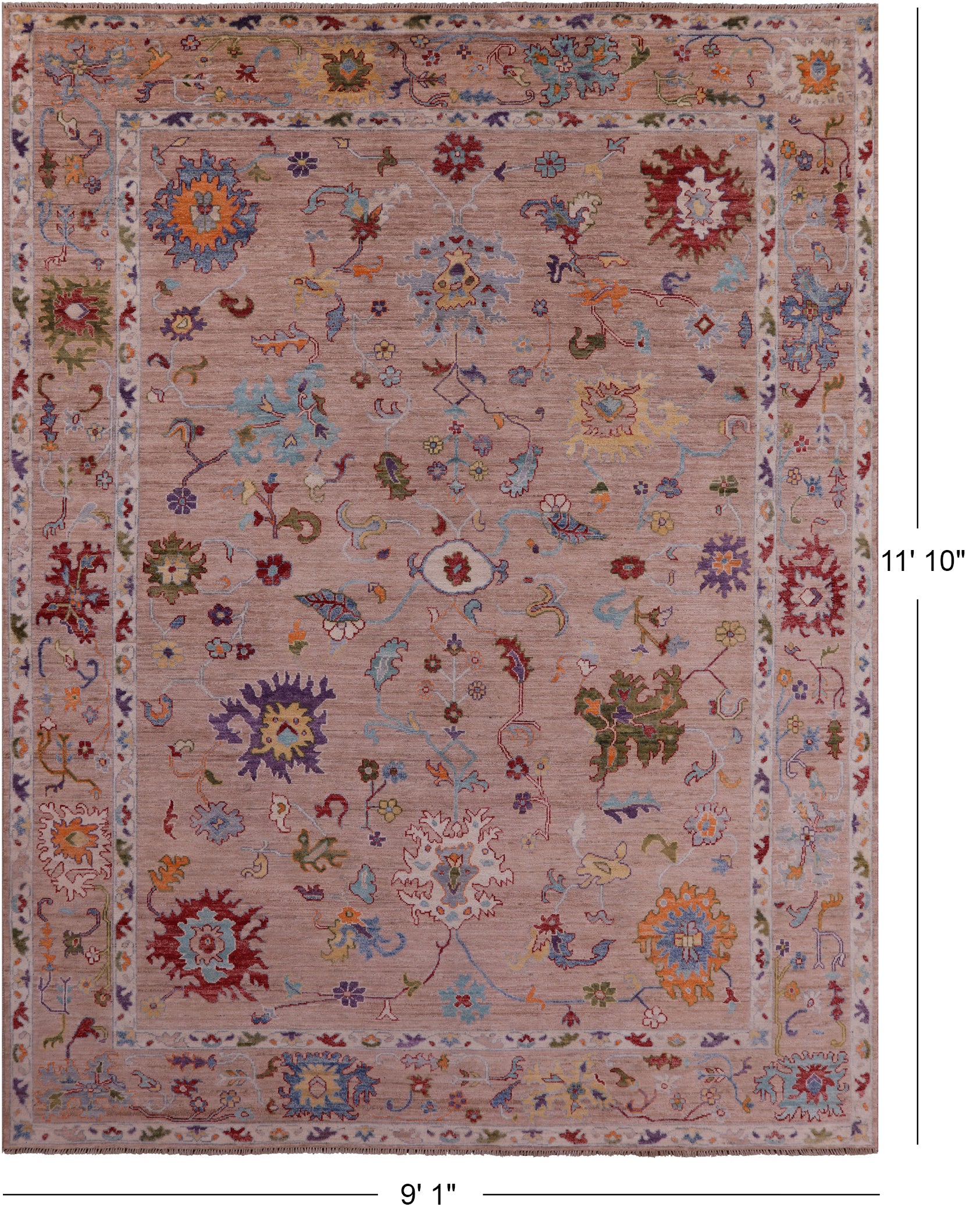 Turkish Oushak Hand Knotted Wool Rug - 9' 1" X 11' 10" - Golden Nile