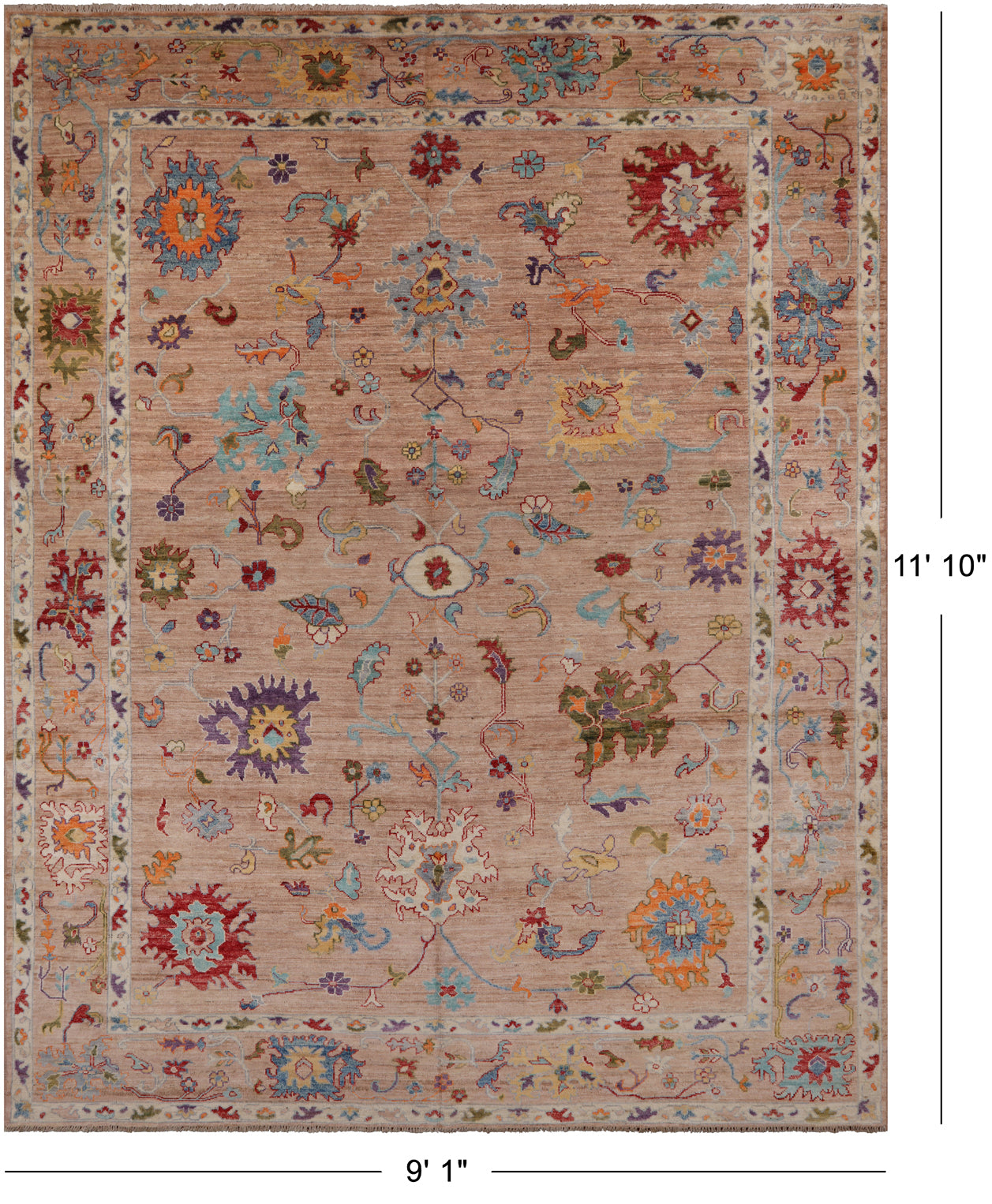 Turkish Oushak Hand Knotted Wool Rug - 9' 1" X 11' 10"