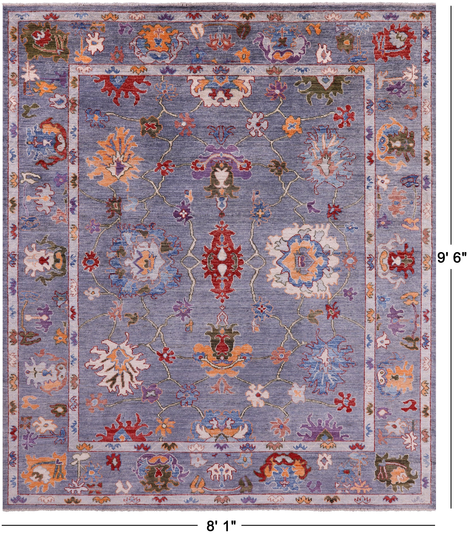 Grey Turkish Oushak Hand Knotted Wool Rug - 8' 1" X 9' 6" - Golden Nile