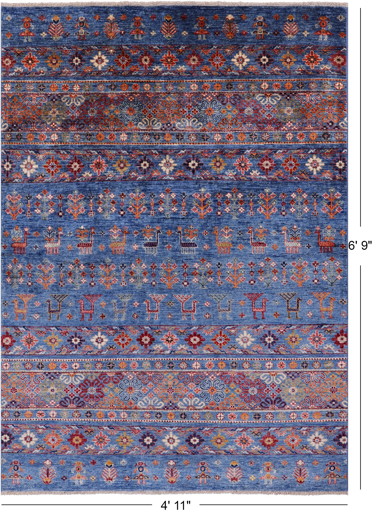 Blue Tribal Persian Gabbeh Handmade Wool Rug - 4' 11" X 6' 9" - Golden Nile