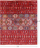 Red Khorjin Persian Gabbeh Hand Knotted Wool Rug - 5' 0" X 5' 9" - Golden Nile
