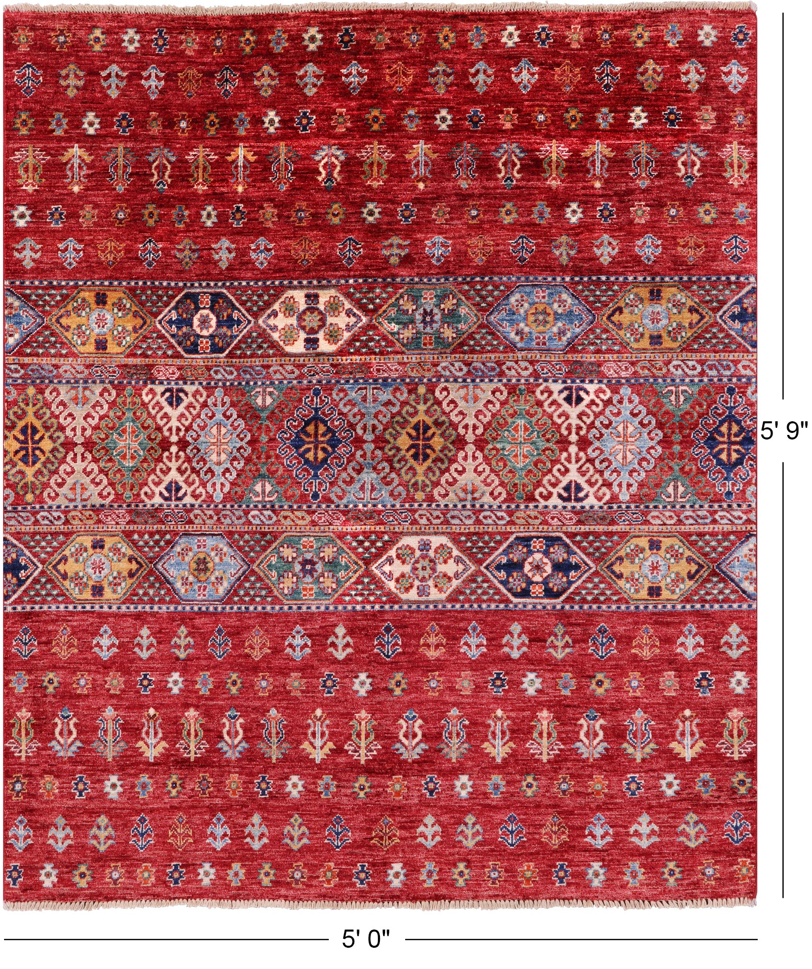 Red Khorjin Persian Gabbeh Hand Knotted Wool Rug - 5' 0" X 5' 9" - Golden Nile