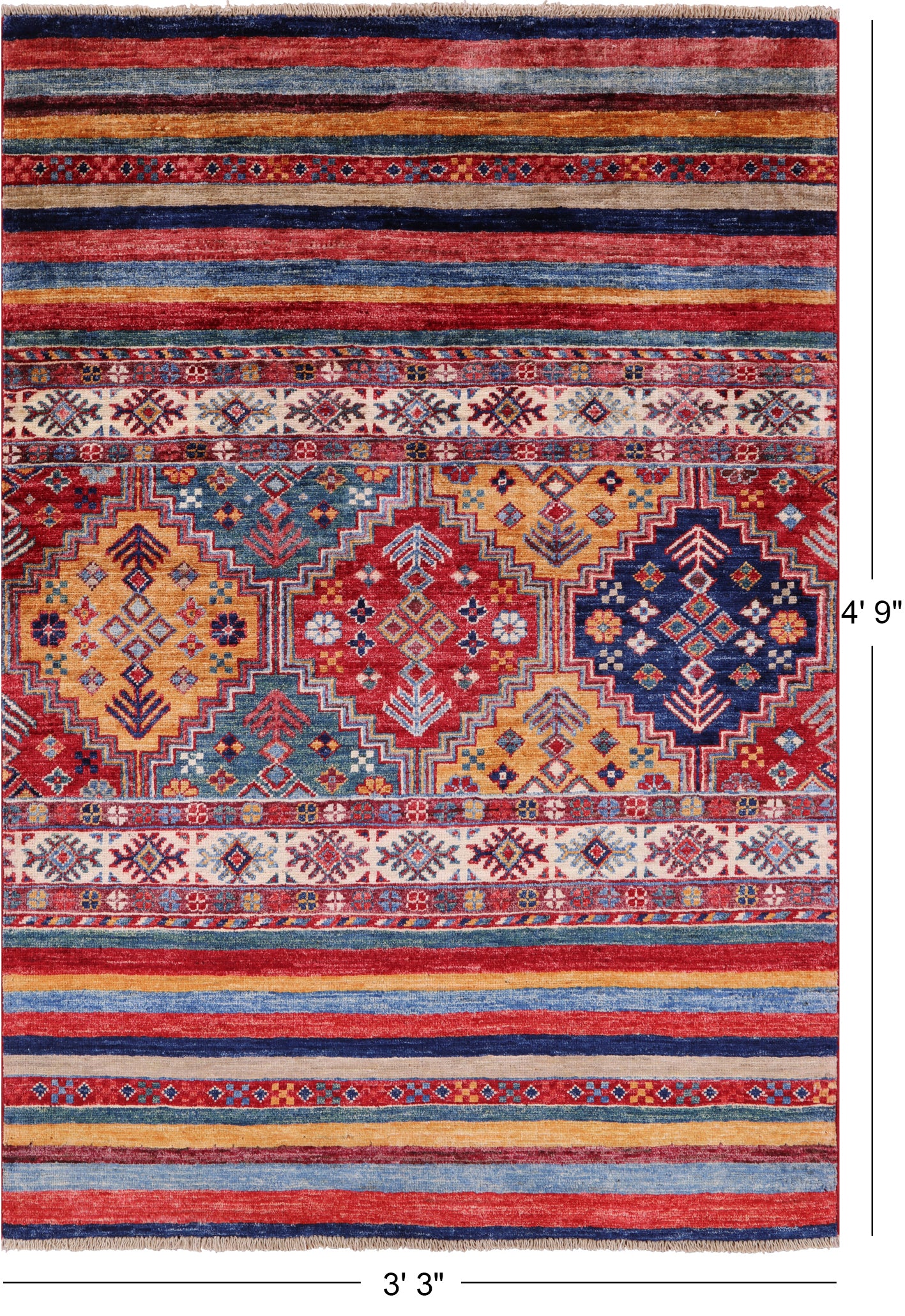 Tribal Persian Gabbeh Handmade Wool Rug - 3' 3" X 4' 9" - Golden Nile