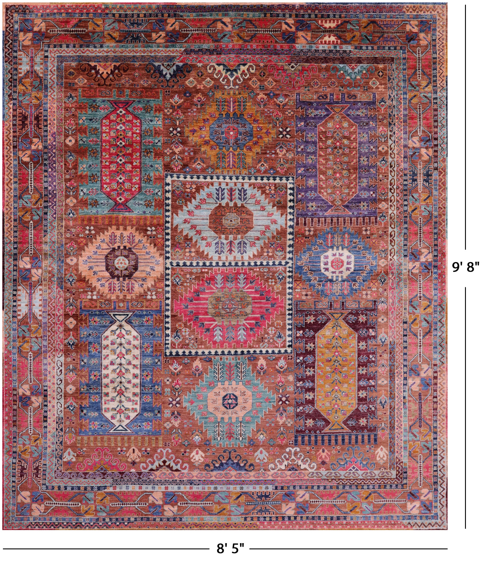 Persian Fine Serapi Hand Knotted Wool Rug - 8' 5" X 9' 8" - Golden Nile
