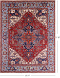 Red Persian Fine Serapi Hand Knotted Wool Rug - 8' 11" X 11' 9" - Golden Nile