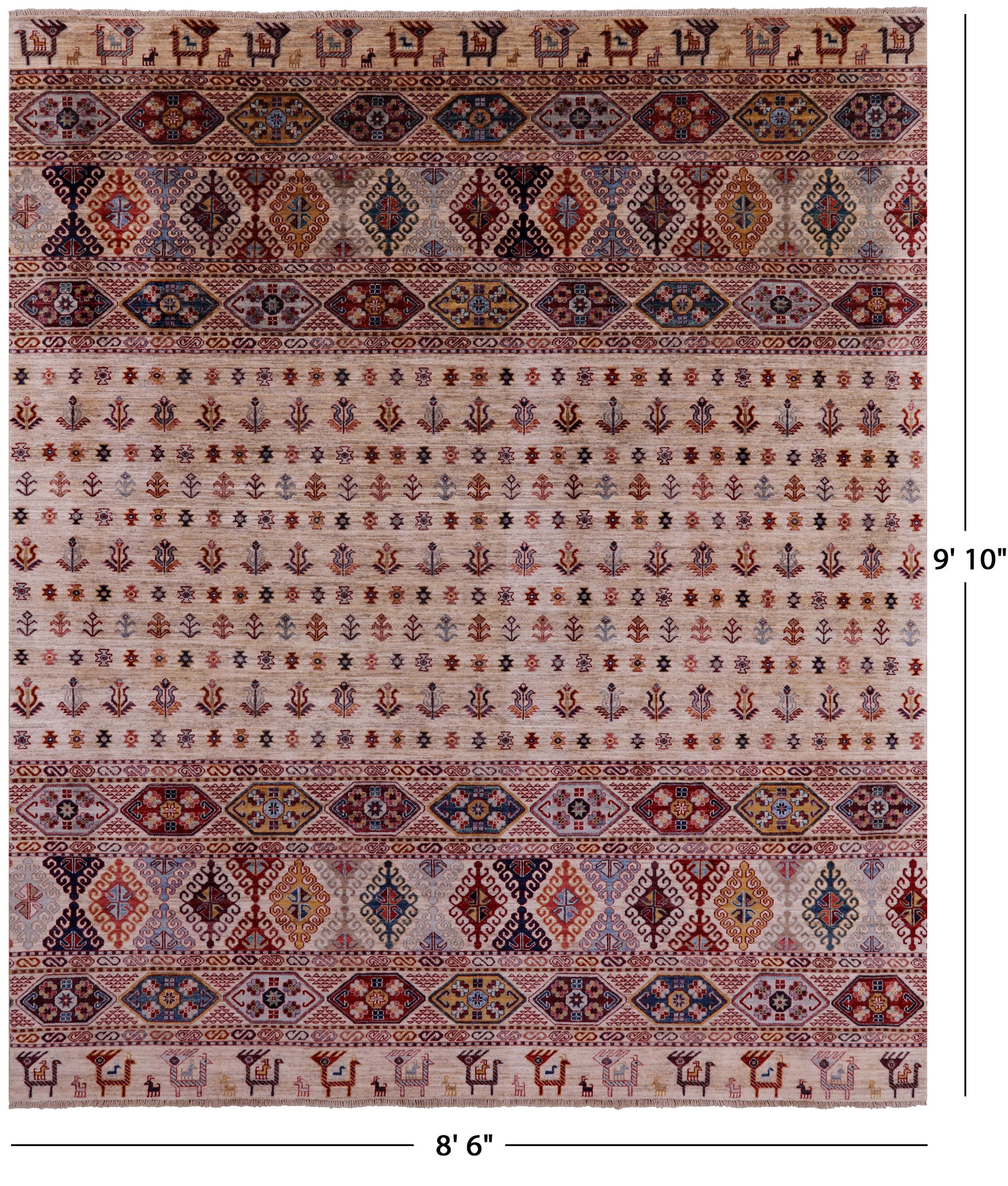Tribal Persian Gabbeh Hand Knotted Wool Rug - 8' 6" X 9' 10" - Golden Nile