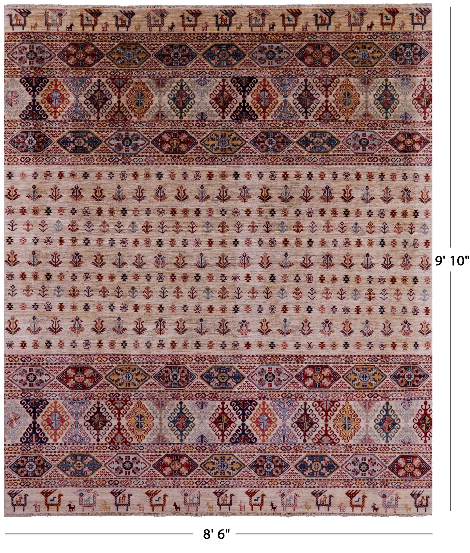 Tribal Persian Gabbeh Hand Knotted Wool Rug - 8' 6" X 9' 10" - Golden Nile
