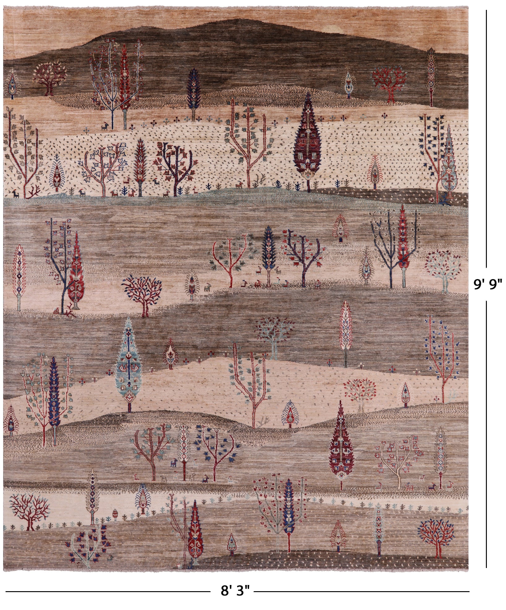 Tribal Persian Gabbeh Hand Knotted Wool Rug - 8' 3" X 9' 9" - Golden Nile