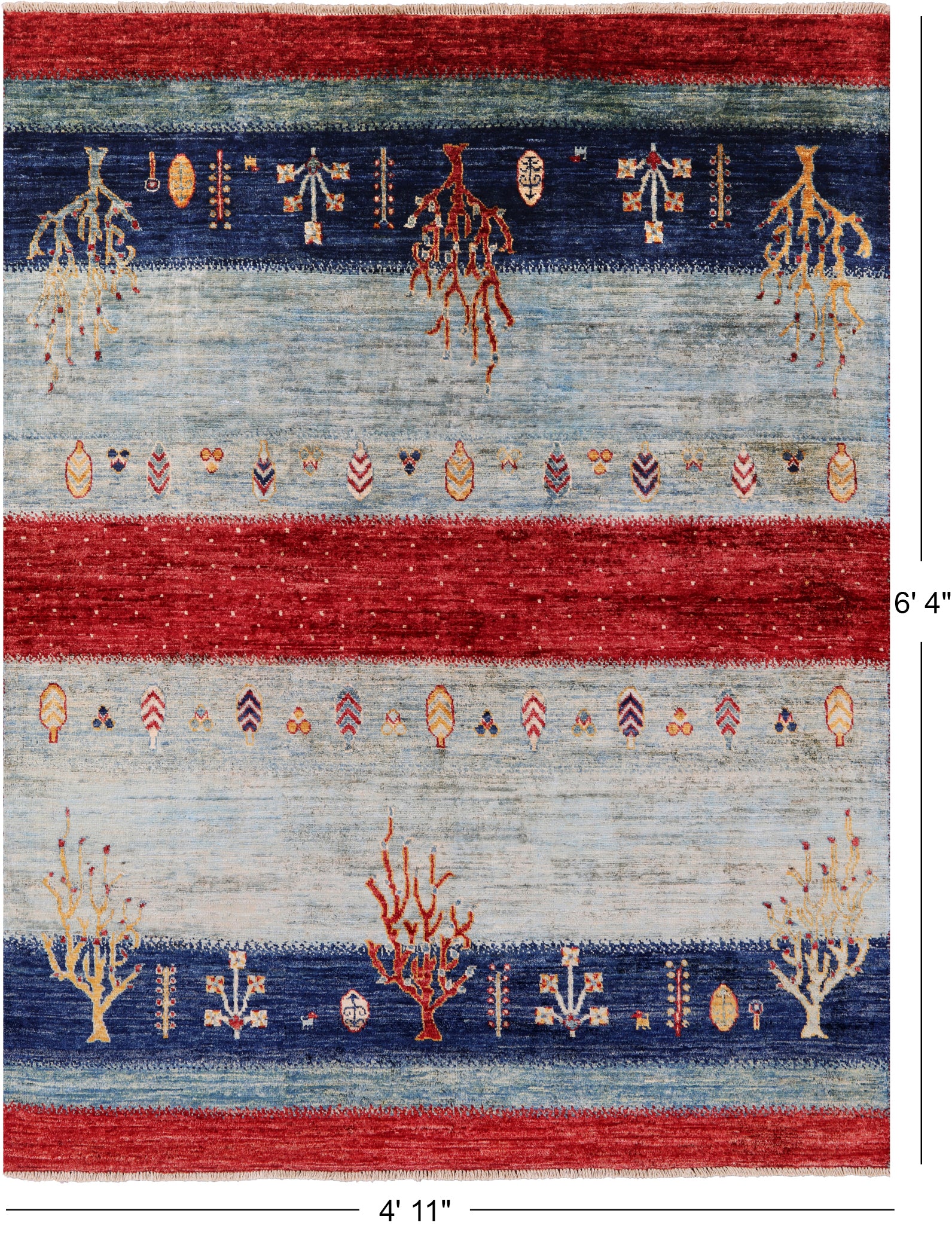 Tribal Persian Gabbeh Hand Knotted Wool Rug - 4' 11" X 6' 4" - Golden Nile