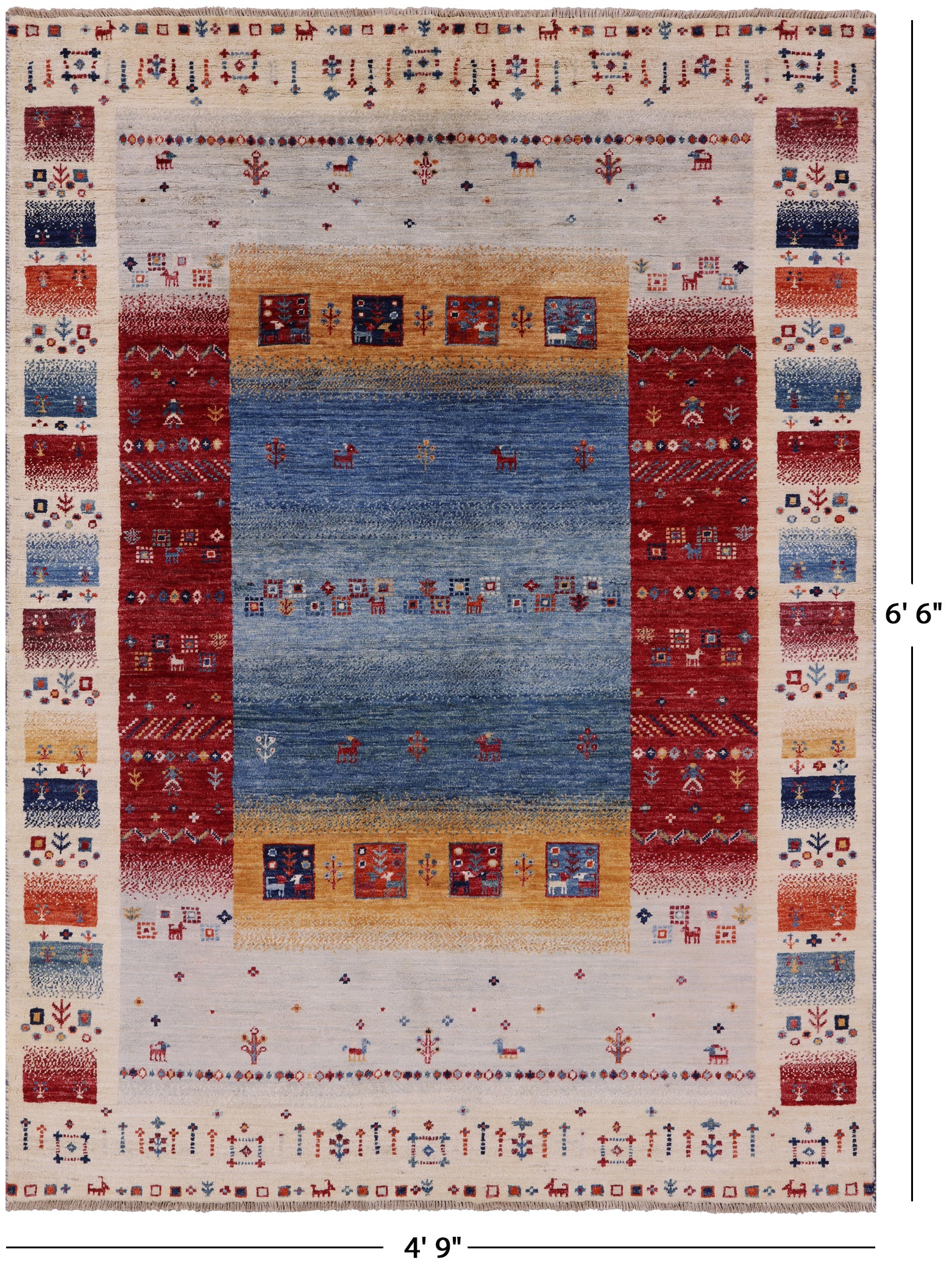 Tribal Persian Gabbeh Handmade Wool Rug - 4' 9" X 6' 6" - Golden Nile