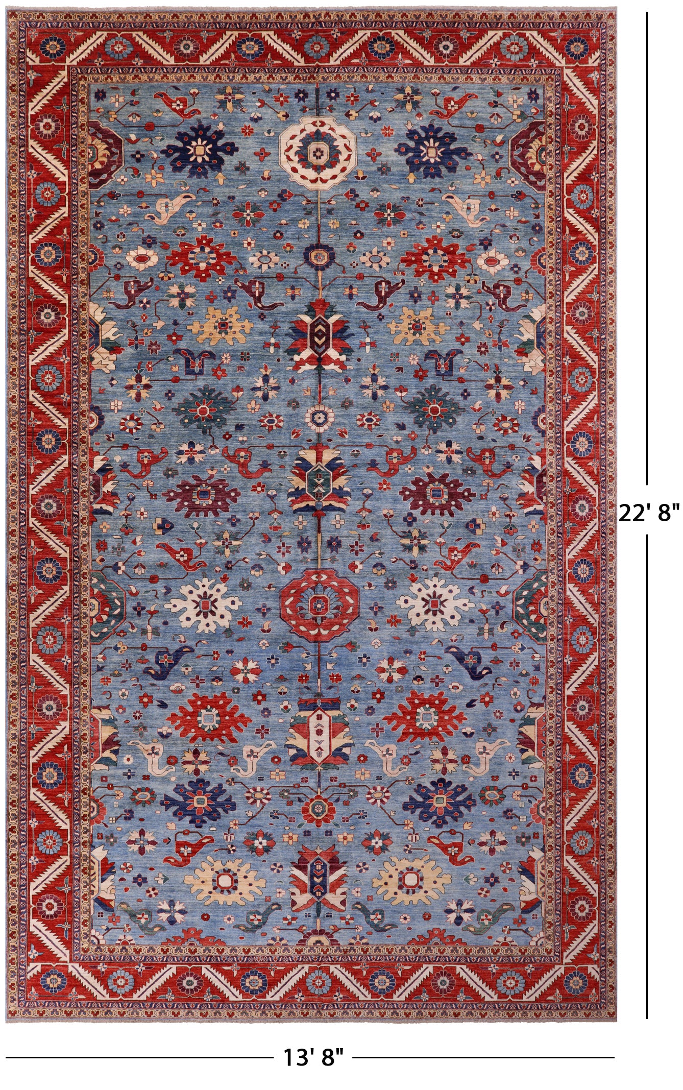 Blue Persian Fine Serapi Hand Knotted Wool Rug - 13' 8" X 22' 8" - Golden Nile