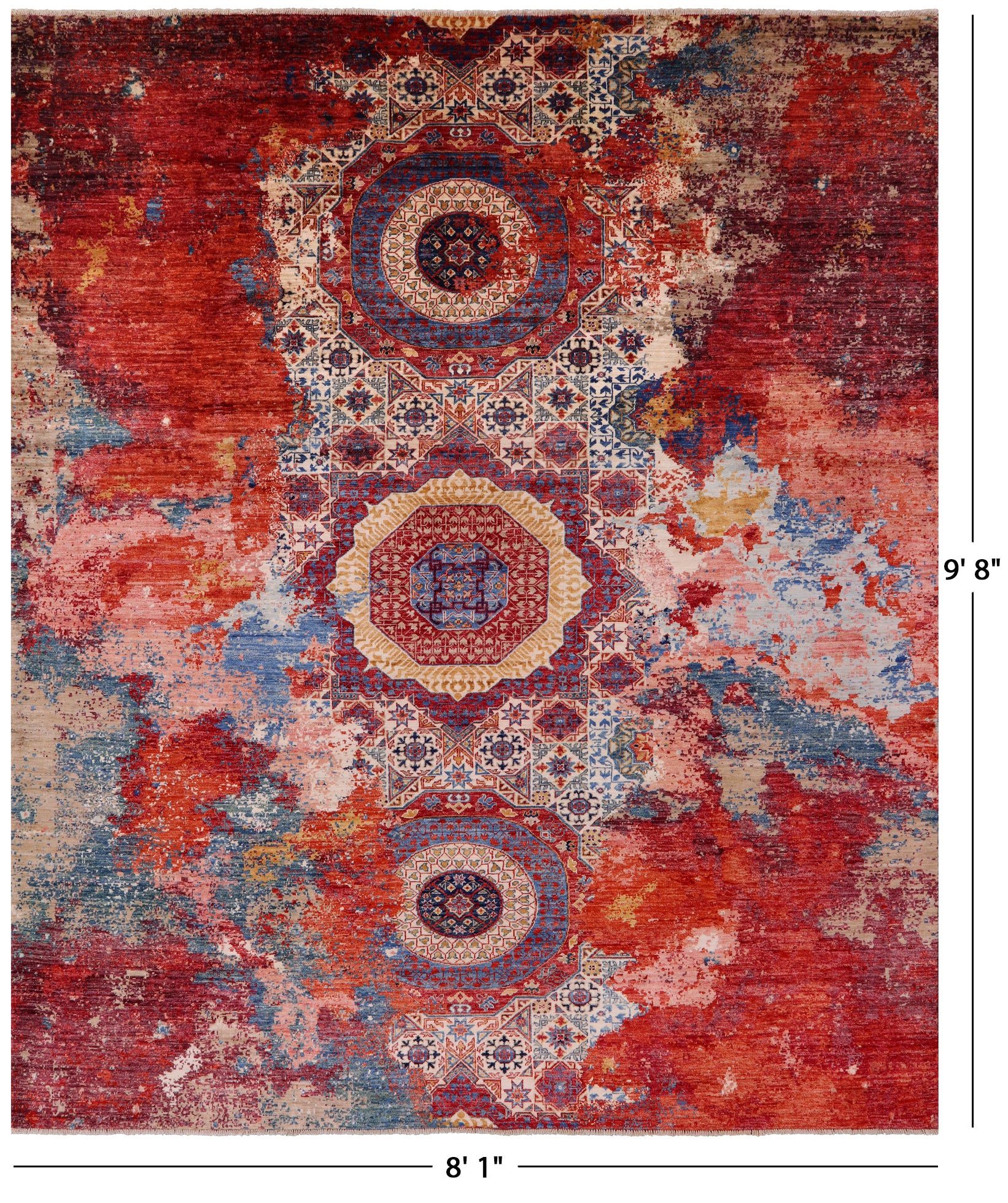 Abstract Modern Mamluk Hand Knotted Wool Rug - 8' 1" X 9' 8" - Golden Nile