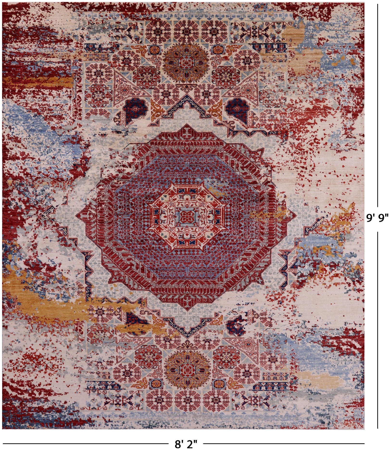 Abstract Modern Mamluk Handmade Wool Rug - 8' 2" X 9' 9" - Golden Nile