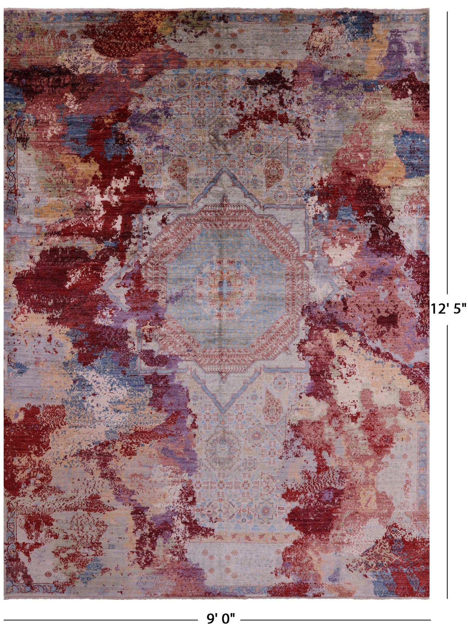 Abstract Modern Mamluk Hand Knotted Wool Rug - 9' 0" X 12' 5" - Golden Nile