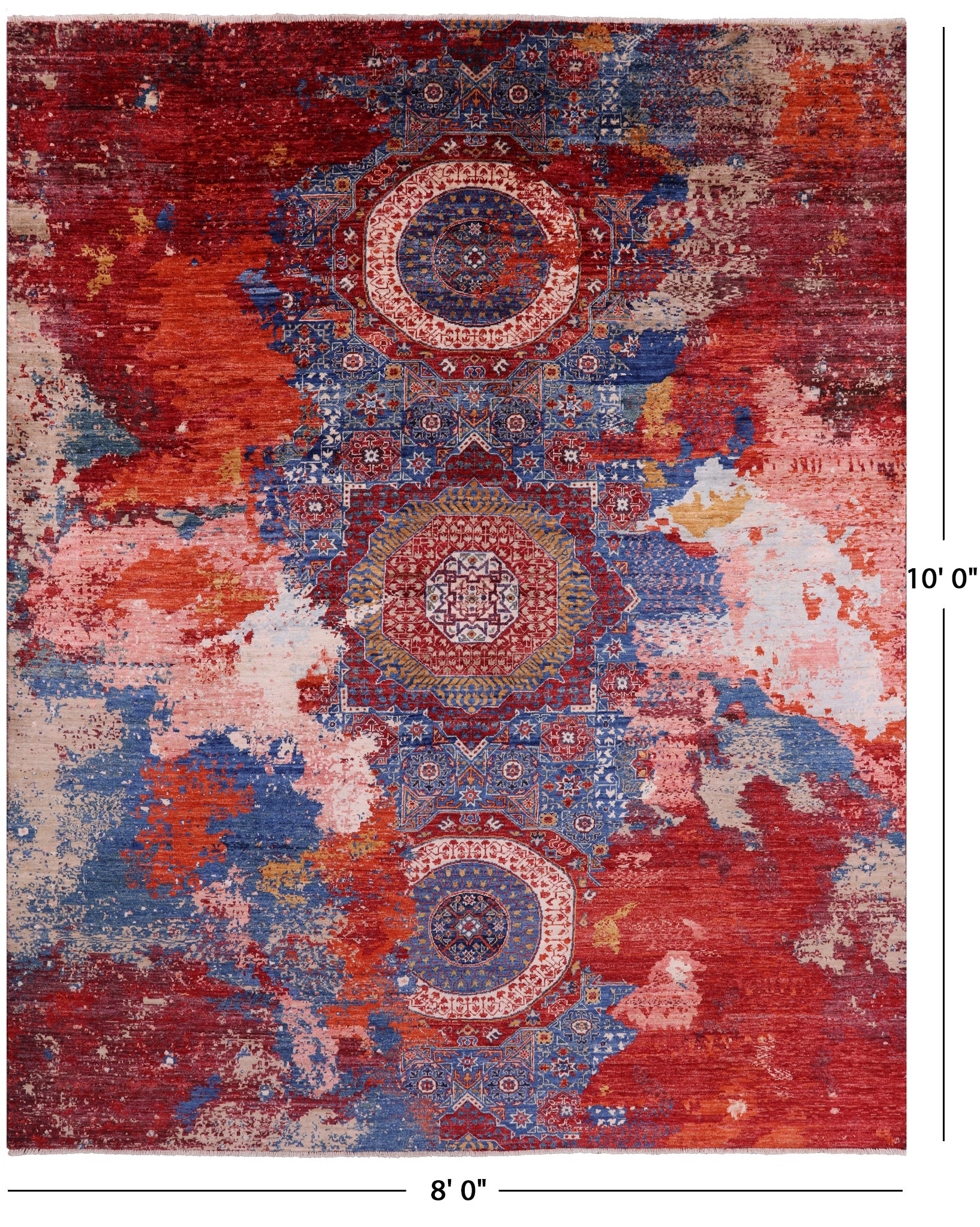 Abstract Modern Mamluk Handmade Wool Rug - 8' 0" X 10' 0" - Golden Nile