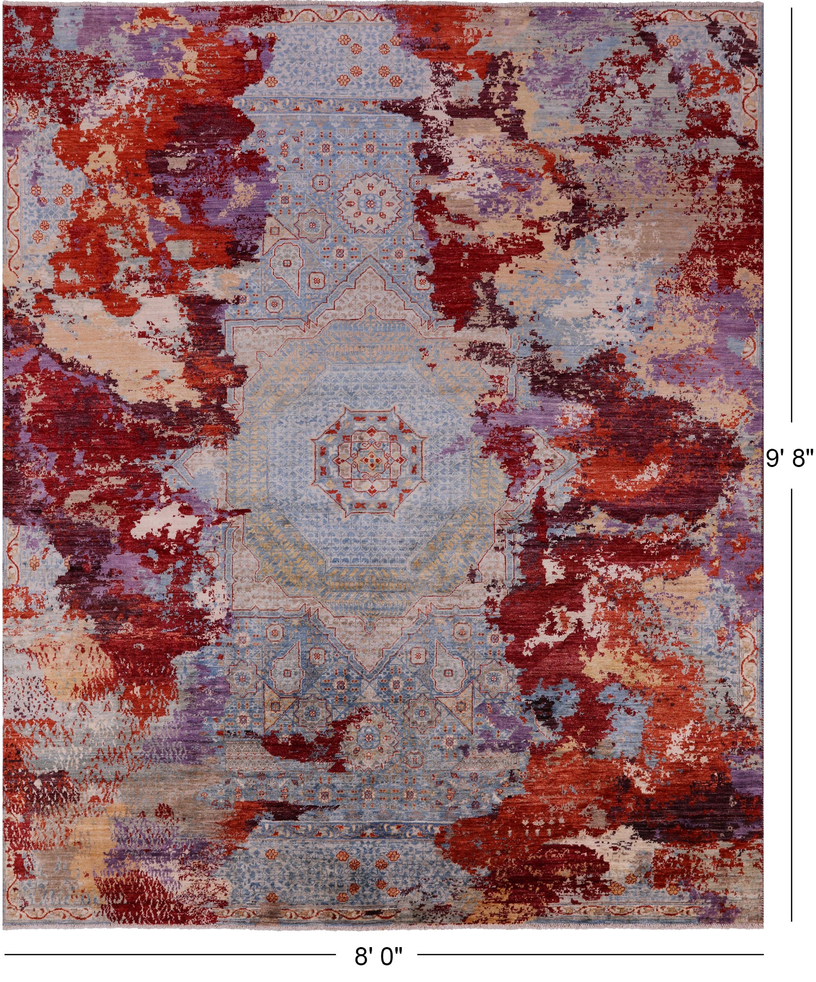 Abstract Modern Mamluk Hand Knotted Wool Rug - 8' 0" X 9' 8" - Golden Nile