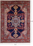 Blue Persian Fine Serapi Hand Knotted Wool Rug - 9' 0" X 12' 3" - Golden Nile