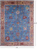 Blue Turkish Oushak Hand Knotted Wool Rug - 9' 9" X 13' 6" - Golden Nile