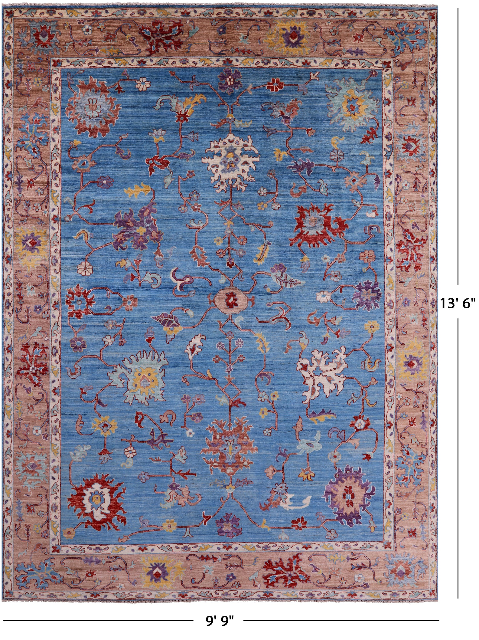Blue Turkish Oushak Hand Knotted Wool Rug - 9' 9" X 13' 6" - Golden Nile