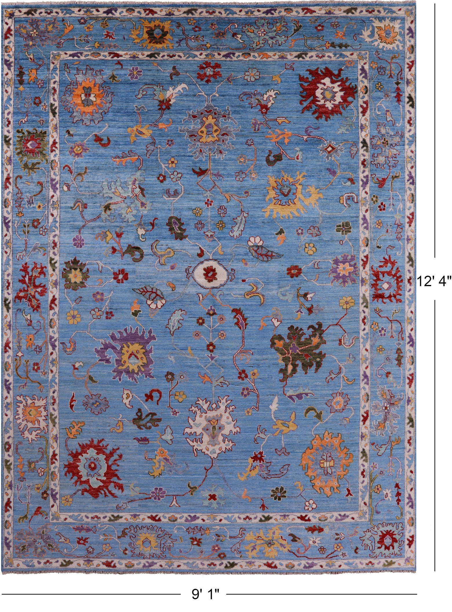 Blue Turkish Oushak Hand Knotted Wool Rug - 9' 1" X 12' 4" - Golden Nile