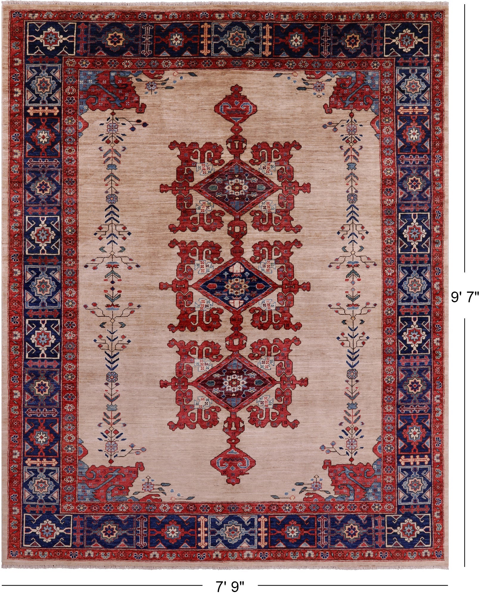 Ivory Persian Fine Serapi Handmade Wool Rug - 7' 9" X 9' 7" - Golden Nile