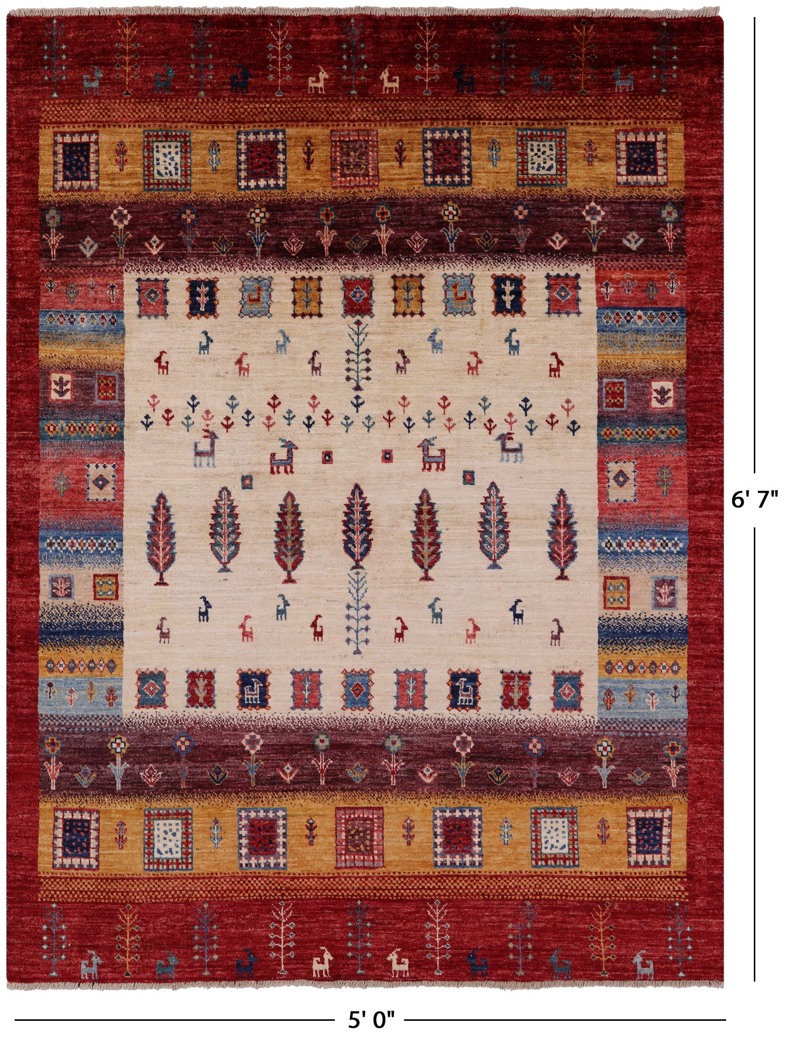 Tribal Persian Gabbeh Hand Knotted Wool Rug - 5' 0" X 6' 7" - Golden Nile
