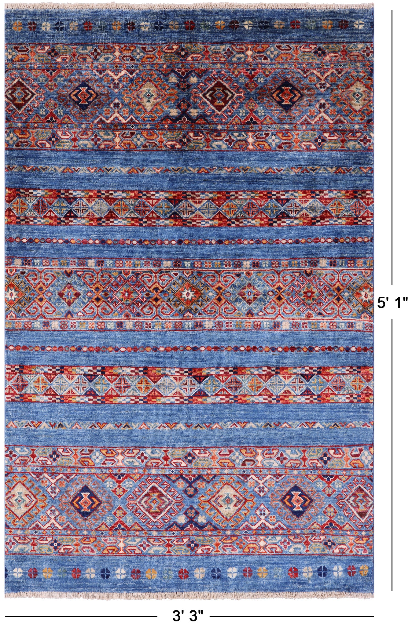 Blue Khorjin Persian Gabbeh Handmade Wool Rug - 3' 3" X 5' 1" - Golden Nile