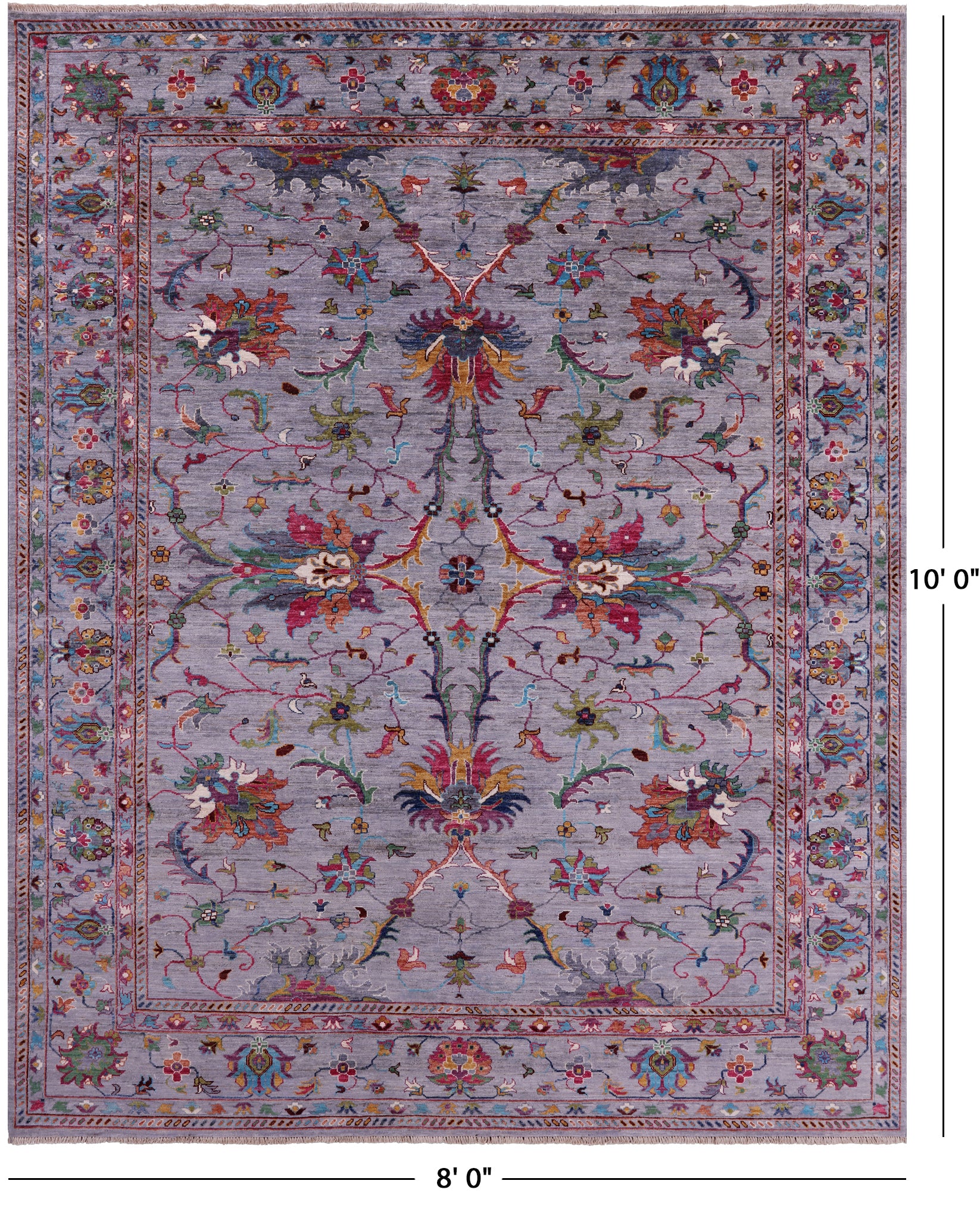 Grey Peshawar Hand Knotted Wool Rug - 8' 0" X 10' 0" - Golden Nile