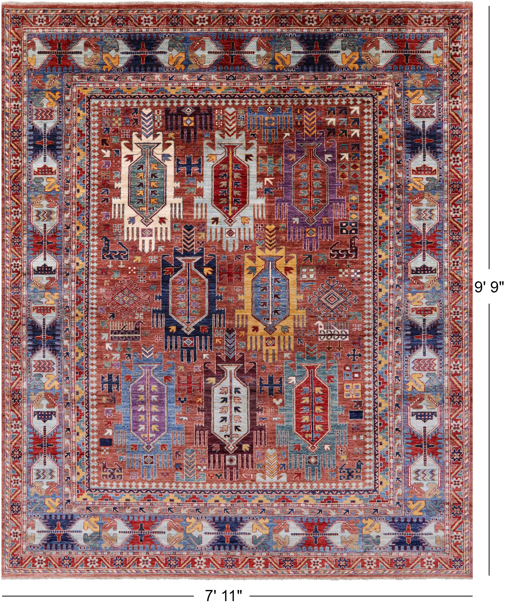 Persian Fine Serapi Hand Knotted Wool Rug - 7' 11" X 9' 9" - Golden Nile