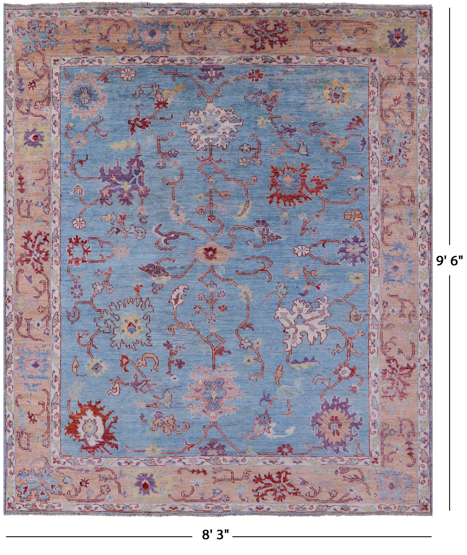 Blue Turkish Oushak Handmade Wool Rug - 8' 3" X 9' 6" - Golden Nile