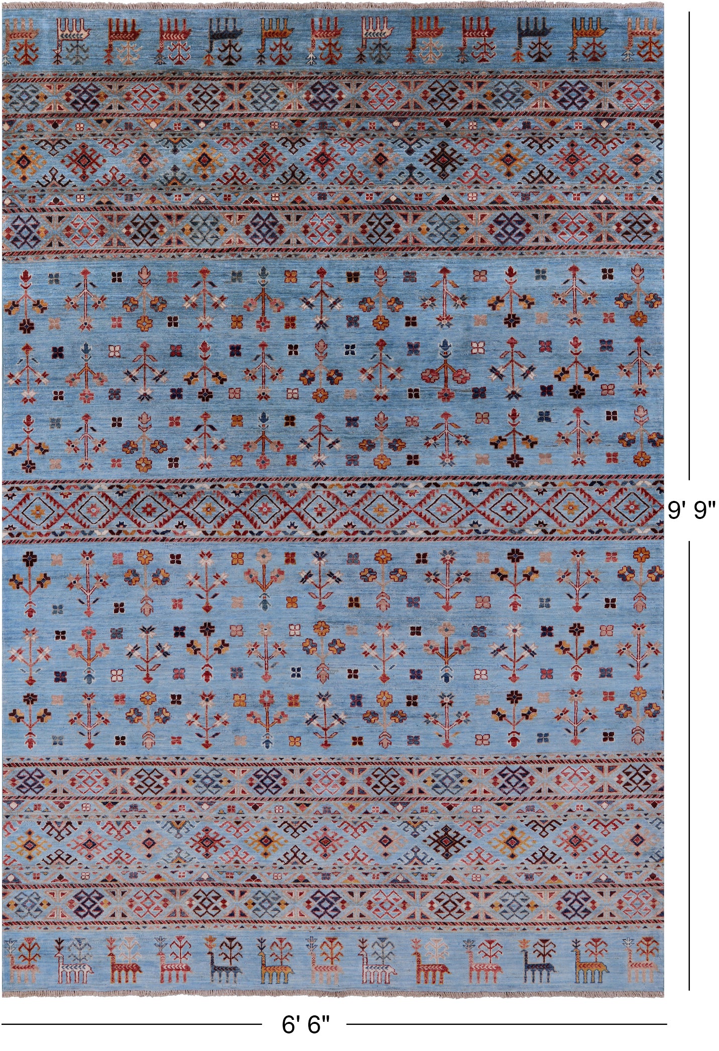 Blue Tribal Persian Gabbeh Hand Knotted Wool Rug - 6' 6" X 9' 9" - Golden Nile