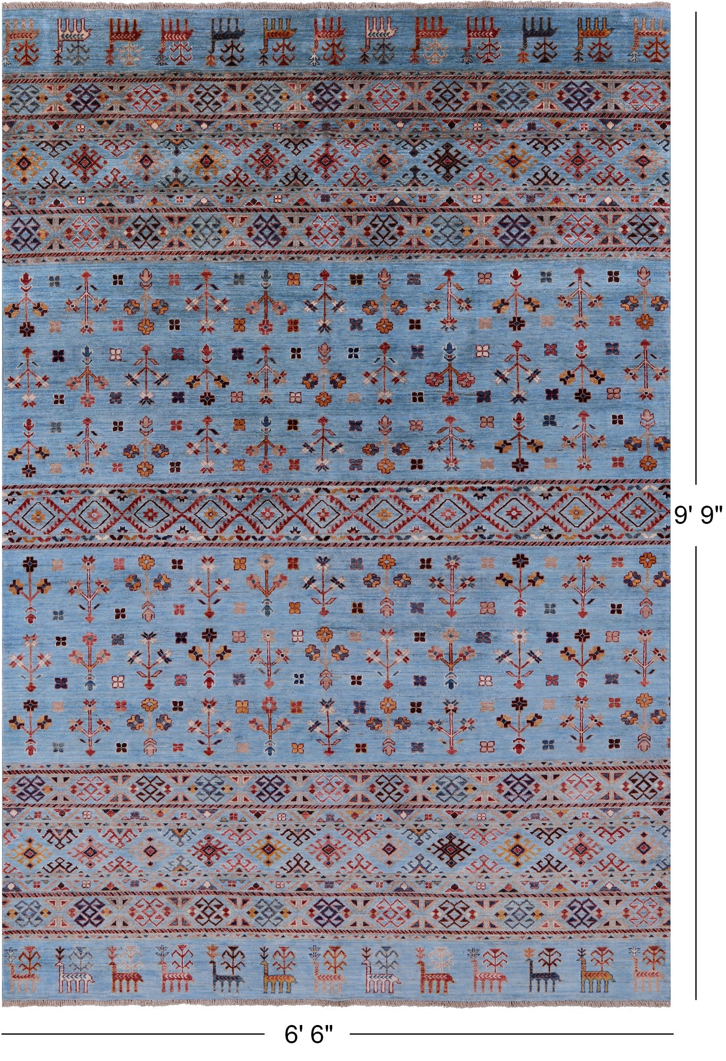 Blue Tribal Persian Gabbeh Hand Knotted Wool Rug - 6' 6" X 9' 9" - Golden Nile