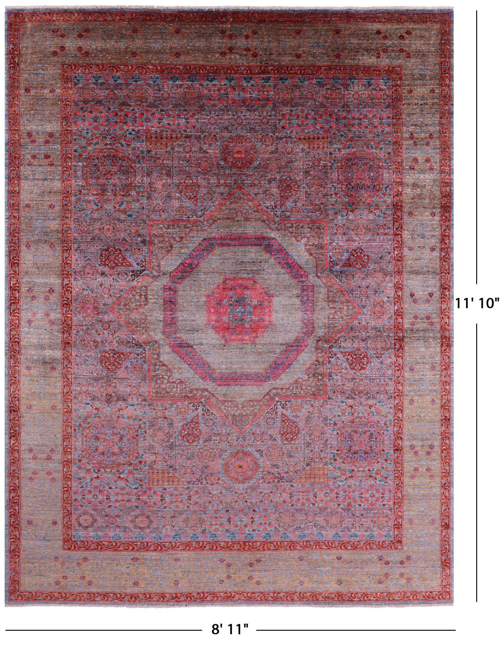 Geometric Persian Mamluk Handmade Wool Rug - 8' 11" X 11' 10" - Golden Nile