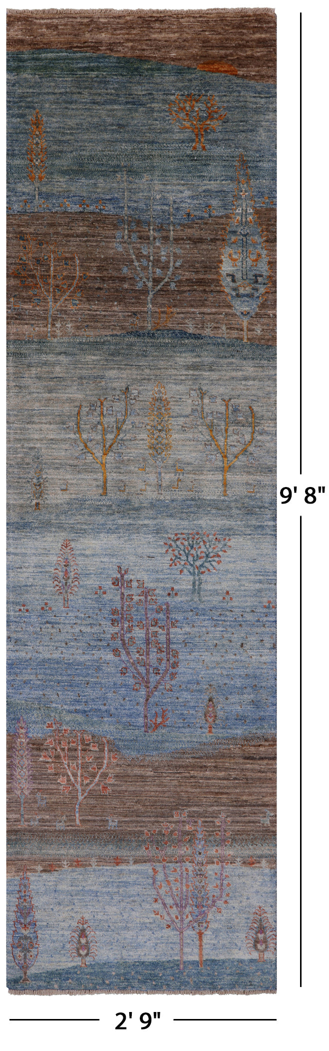 Tribal Persian Gabbeh Hand Knotted Wool Runner Rug - 2' 9" X 9' 8" - Golden Nile