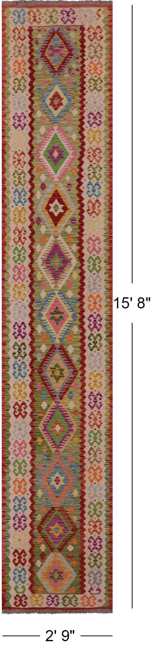 Reversible Kilim Flat Weave Wool Runner Rug - 2' 9" X 15' 8" - Golden Nile