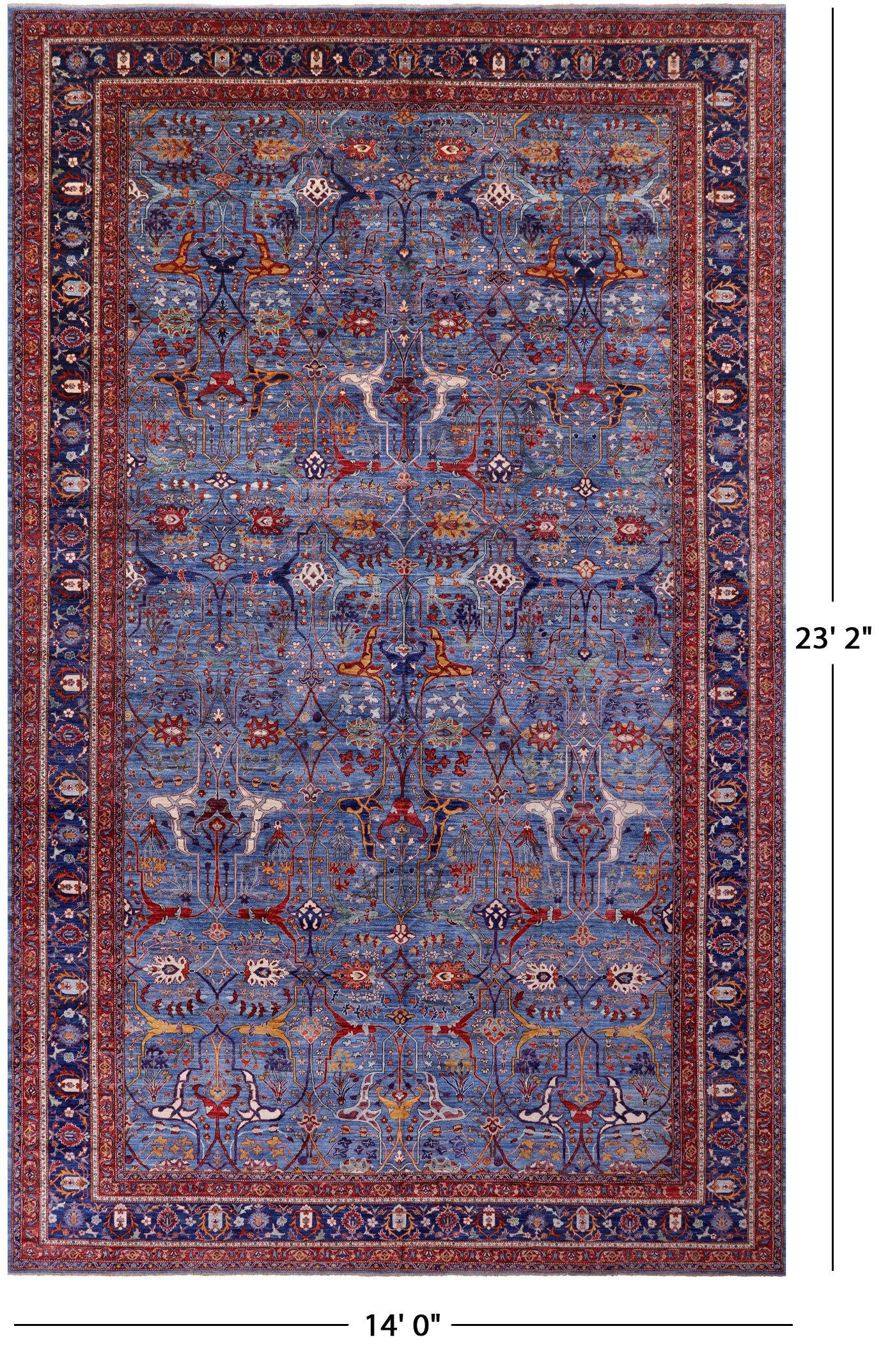 Blue Persian Fine Serapi Handmade Wool Rug - 14' 0" X 23' 2" - Golden Nile