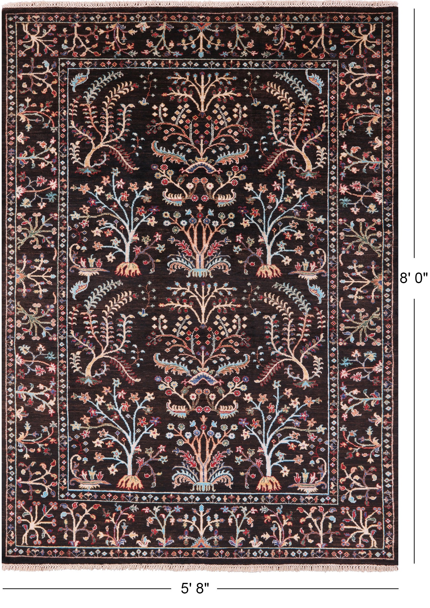 Brown Tree Of Life Peshawar Hand Knotted Wool Rug - 5' 8" X 8' 0" - Golden Nile