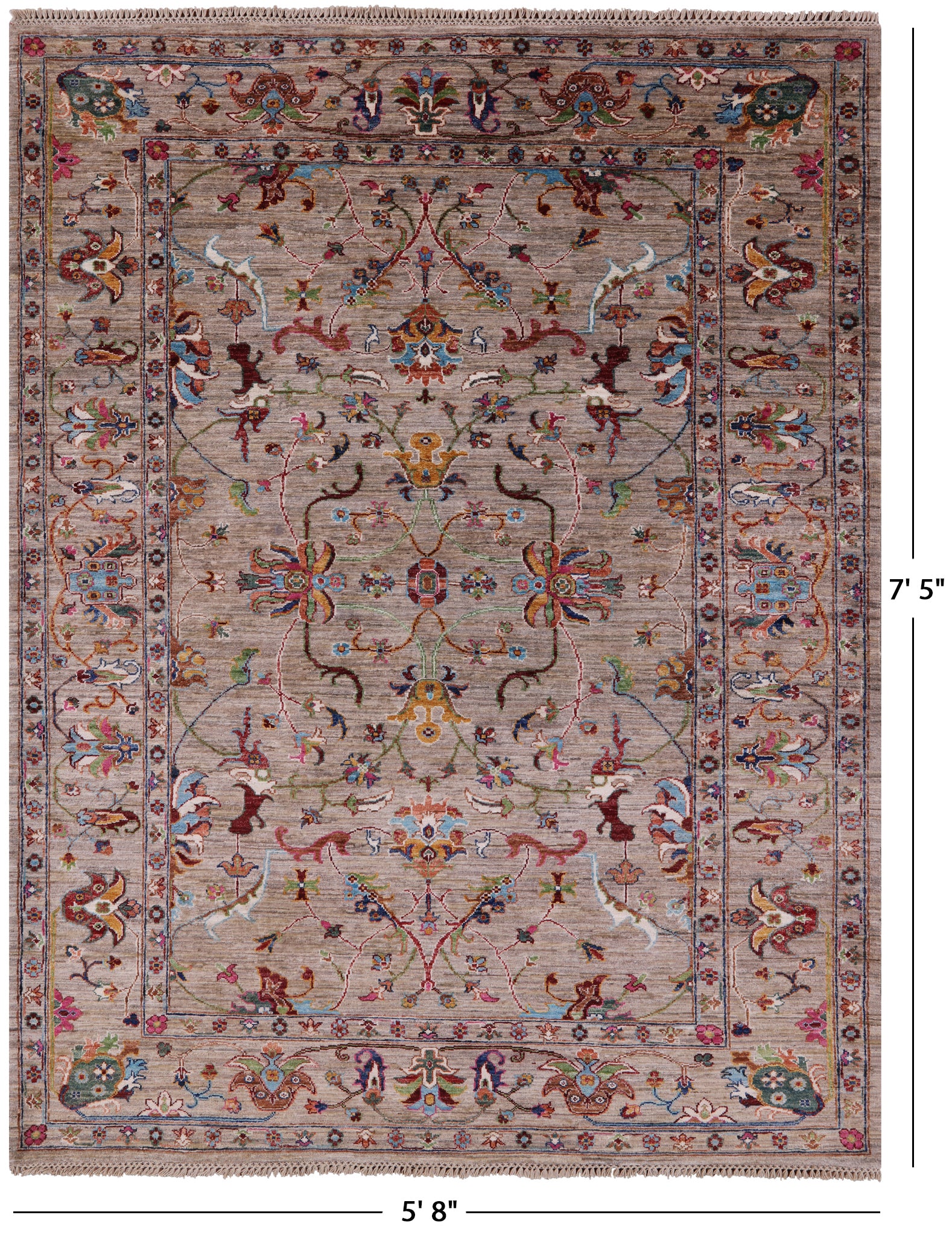 Peshawar Hand Knotted Wool Rug - 5' 8" X 7' 5" - Golden Nile