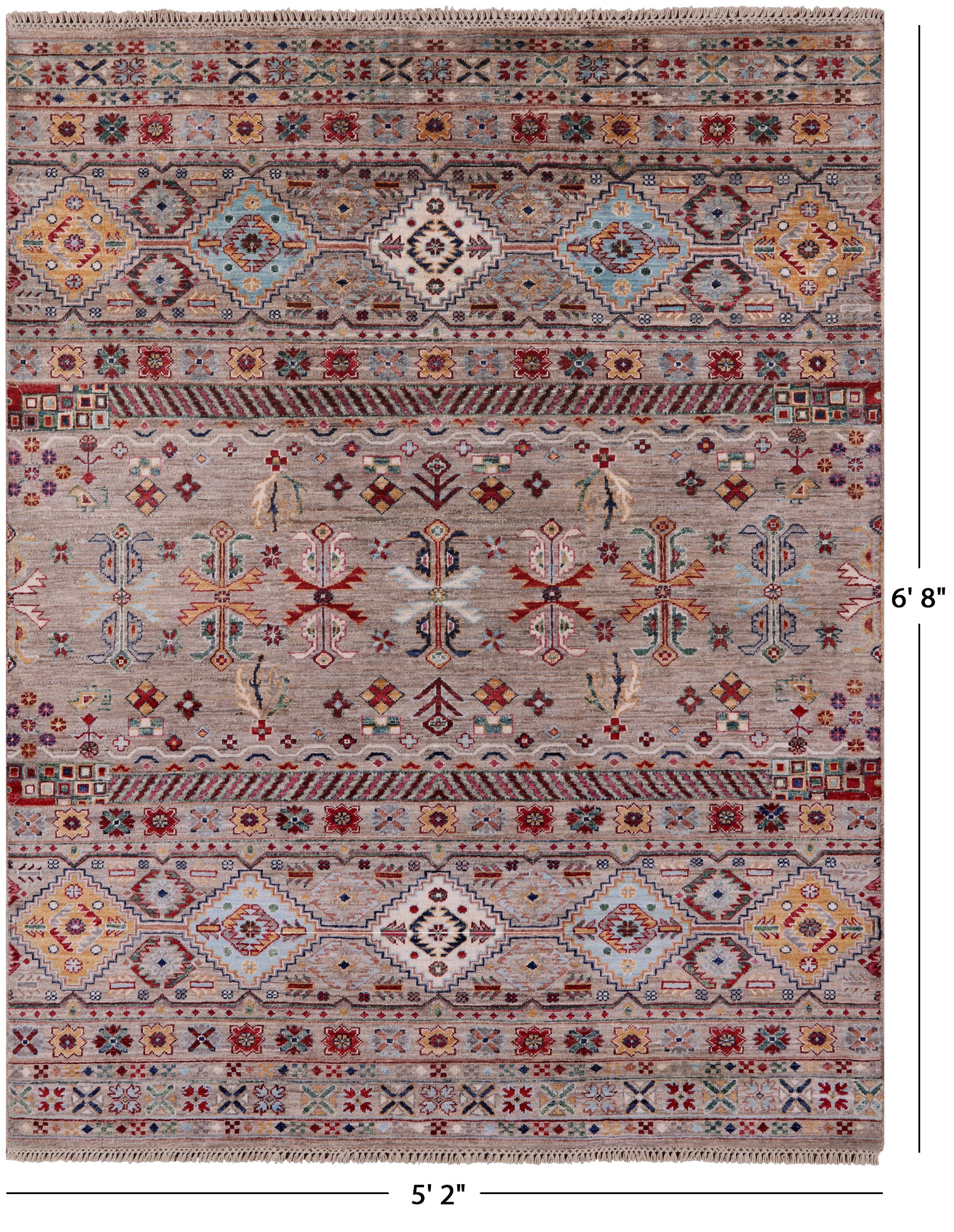 Khorjin Persian Gabbeh Hand Knotted Wool Rug - 5' 2" X 6' 8" - Golden Nile