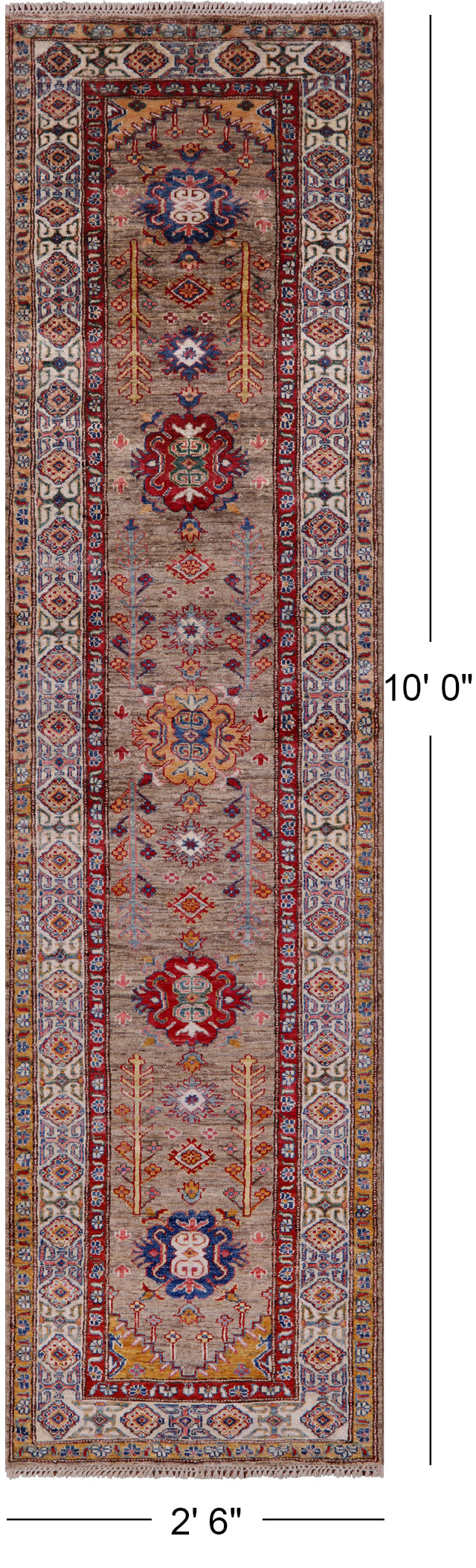 Super Kazak Hand Knotted Wool Runner Rug - 2' 6" X 10' 0" - Golden Nile