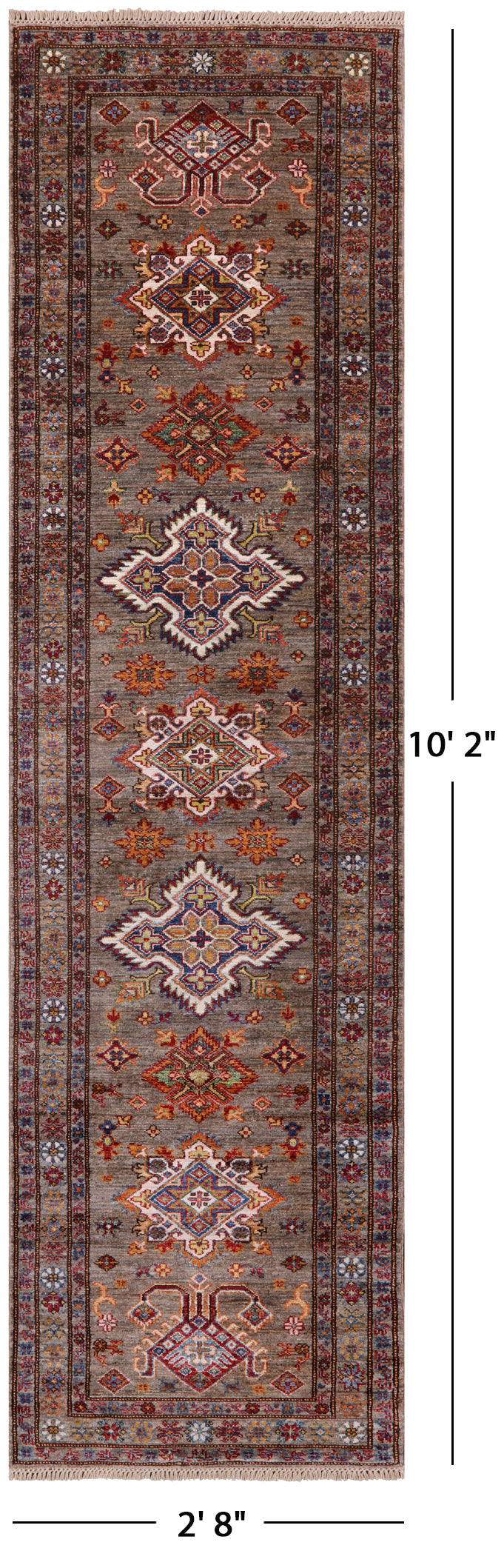 Super Kazak Handmade Wool Runner Rug - 2' 8" X 10' 2" - Golden Nile
