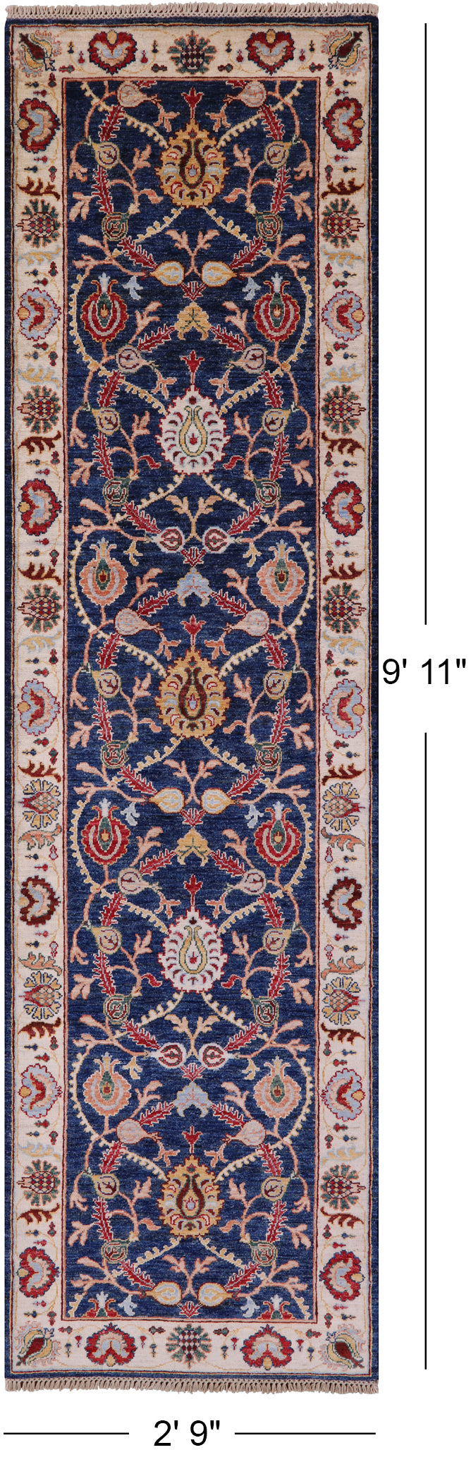 Blue Peshawar Handmade Wool Runner Rug - 2' 9" X 9' 11" - Golden Nile