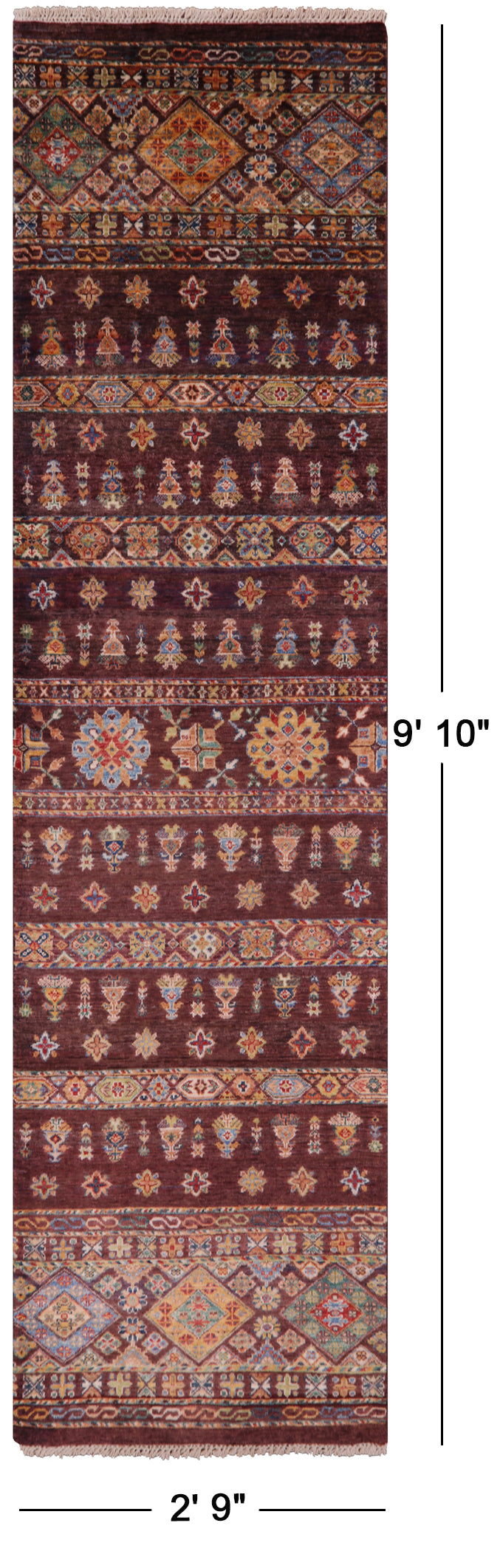 Khorjin Persian Gabbeh Handmade Wool Runner Rug - 2' 9" X 9' 10" - Golden Nile