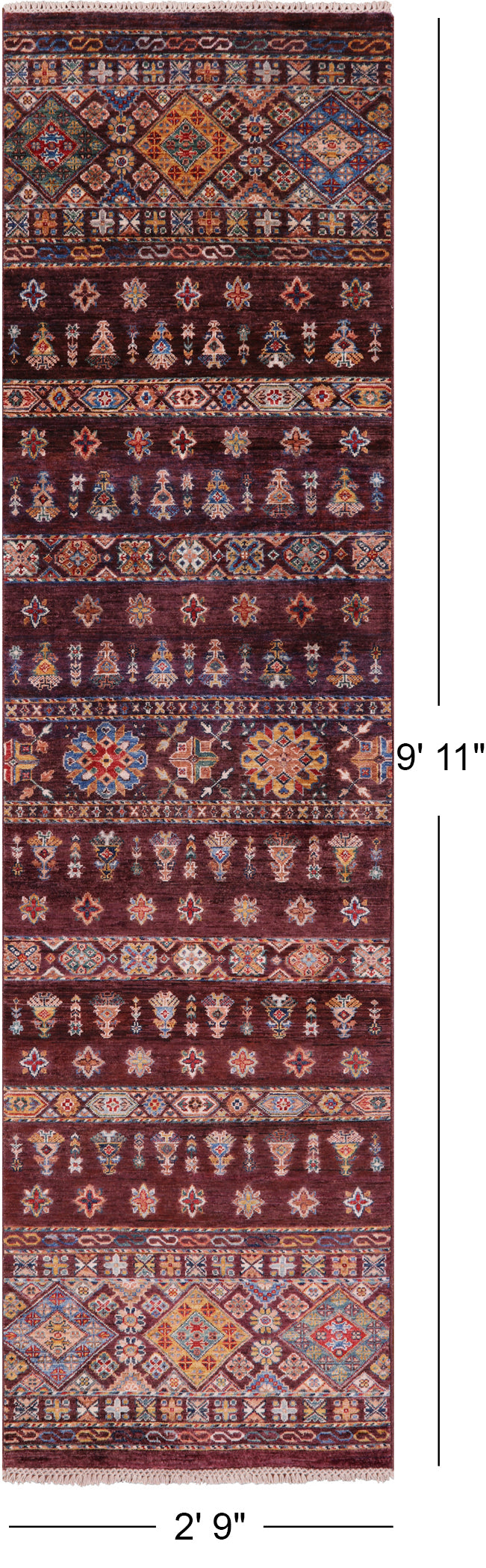 Khorjin Persian Gabbeh Hand Knotted Wool Runner Rug - 2' 9" X 9' 11" - Golden Nile