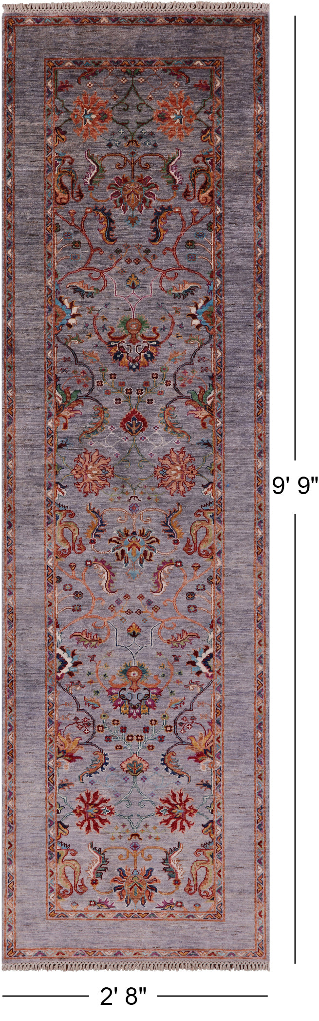 Grey Peshawar Handmade Wool Runner Rug - 2' 8" X 9' 9" - Golden Nile