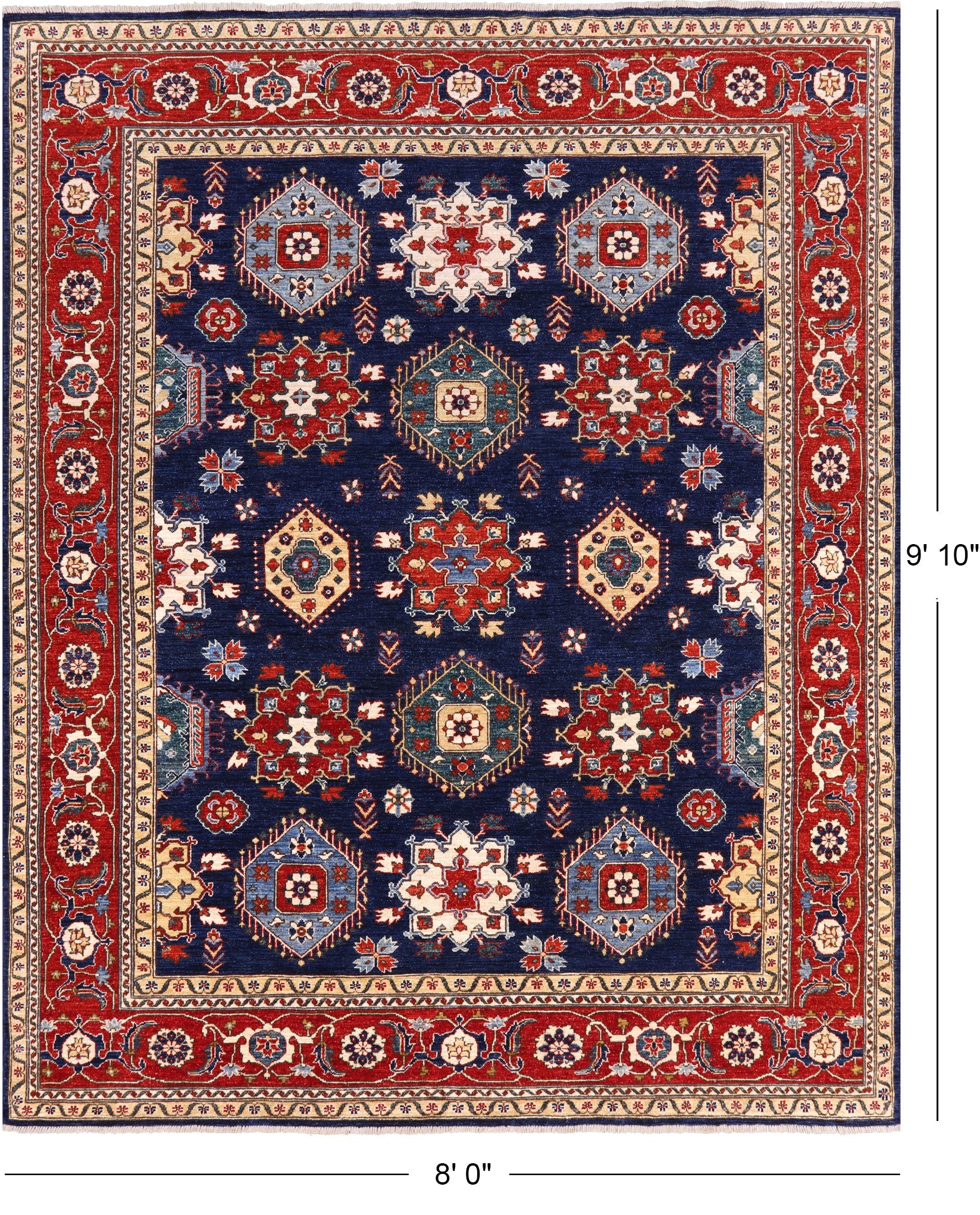 Blue Persian Fine Serapi Handmade Wool Rug - 8' 0" X 9' 10" - Golden Nile