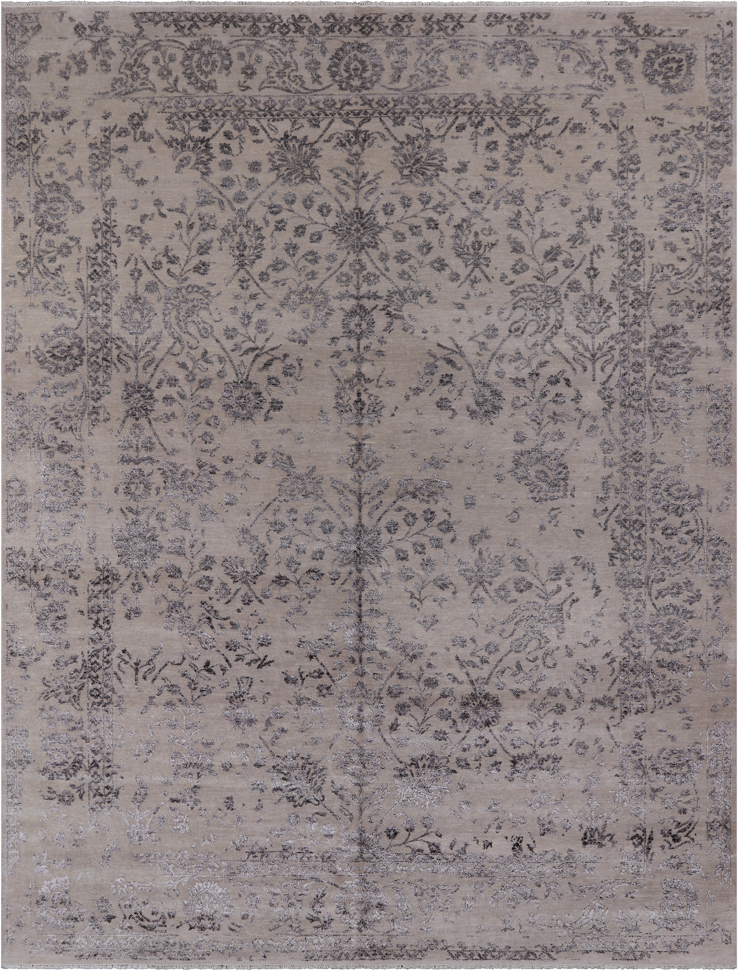 Grey Modern Hand Knotted Wool & Silk Rug - 9' 1" X 11' 10"