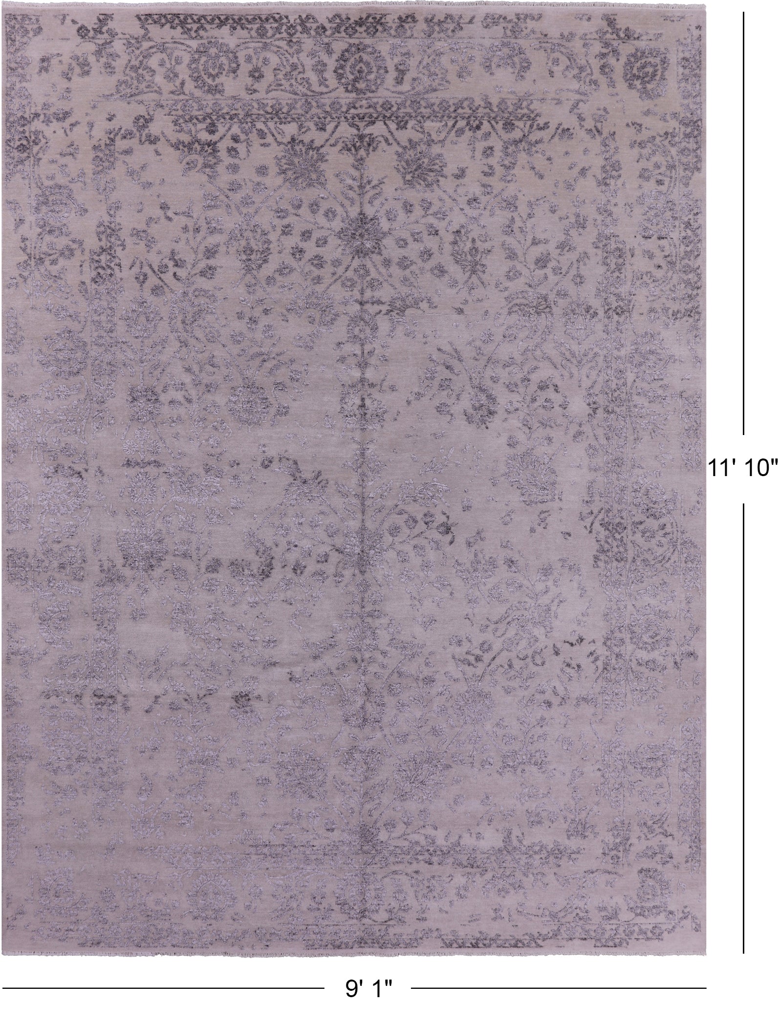Grey Modern Hand Knotted Wool & Silk Rug - 9' 1" X 11' 10" - Golden Nile