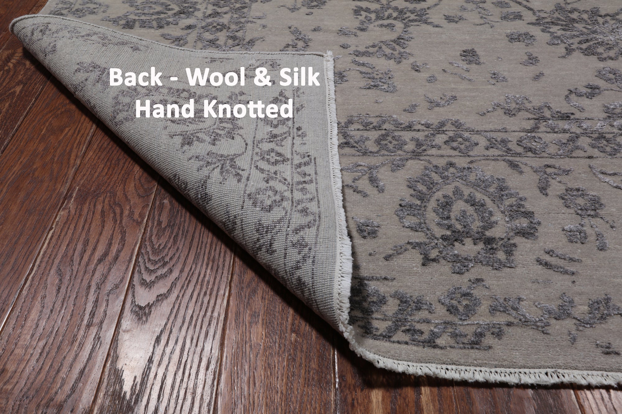Grey Modern Hand Knotted Wool & Silk Rug - 9' 1" X 11' 10"